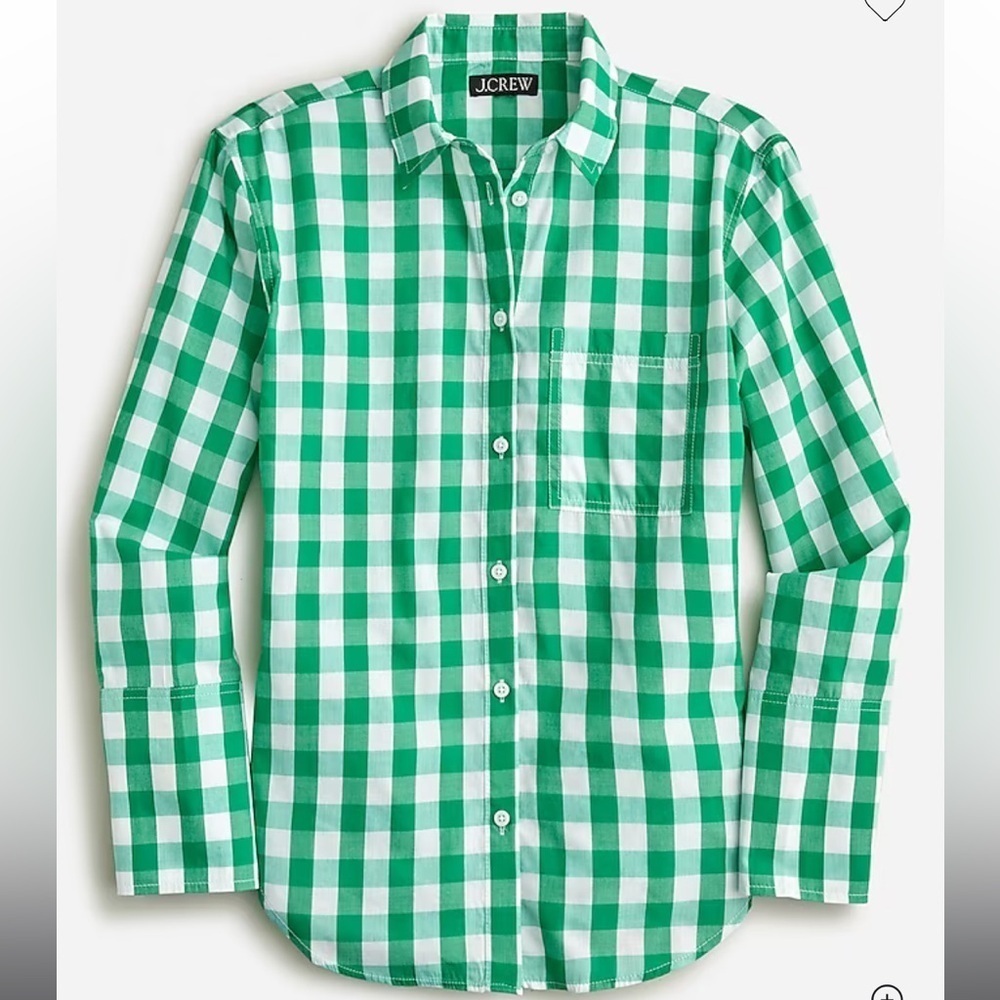 J. Crew Garçon Cotton Voile Shirt Gingham Green White Size 0 A